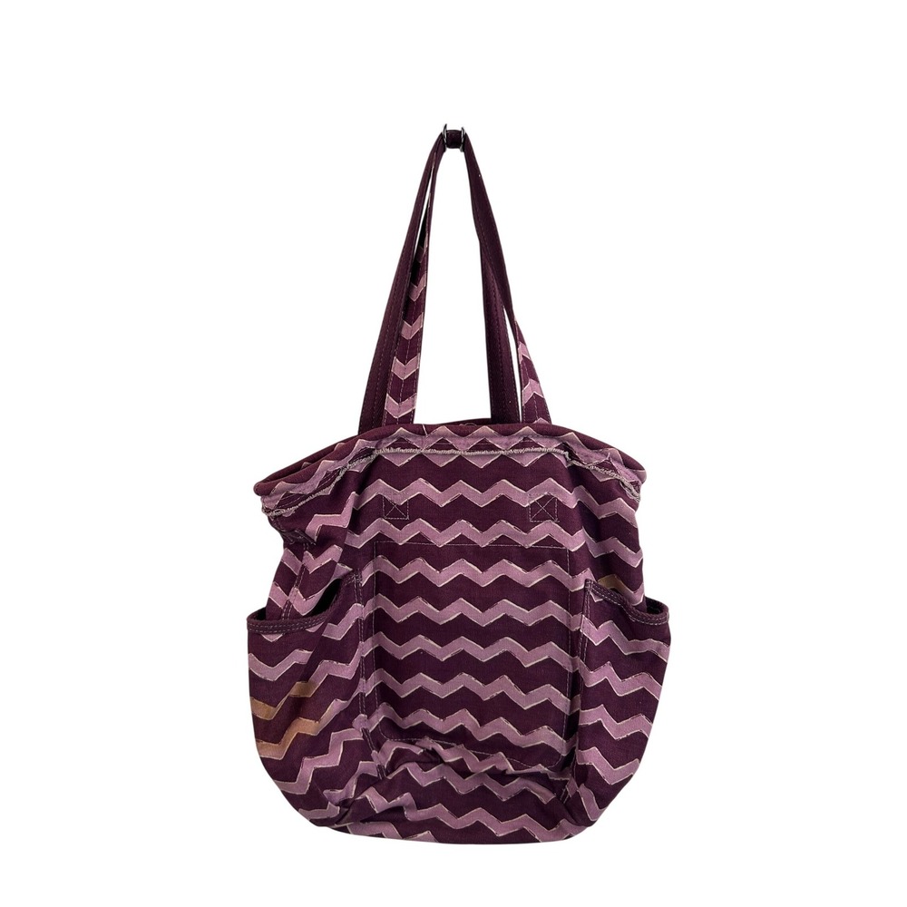 Thirty-One Retro Metro Tote Bag Large Purple Chevron Canvas Womens